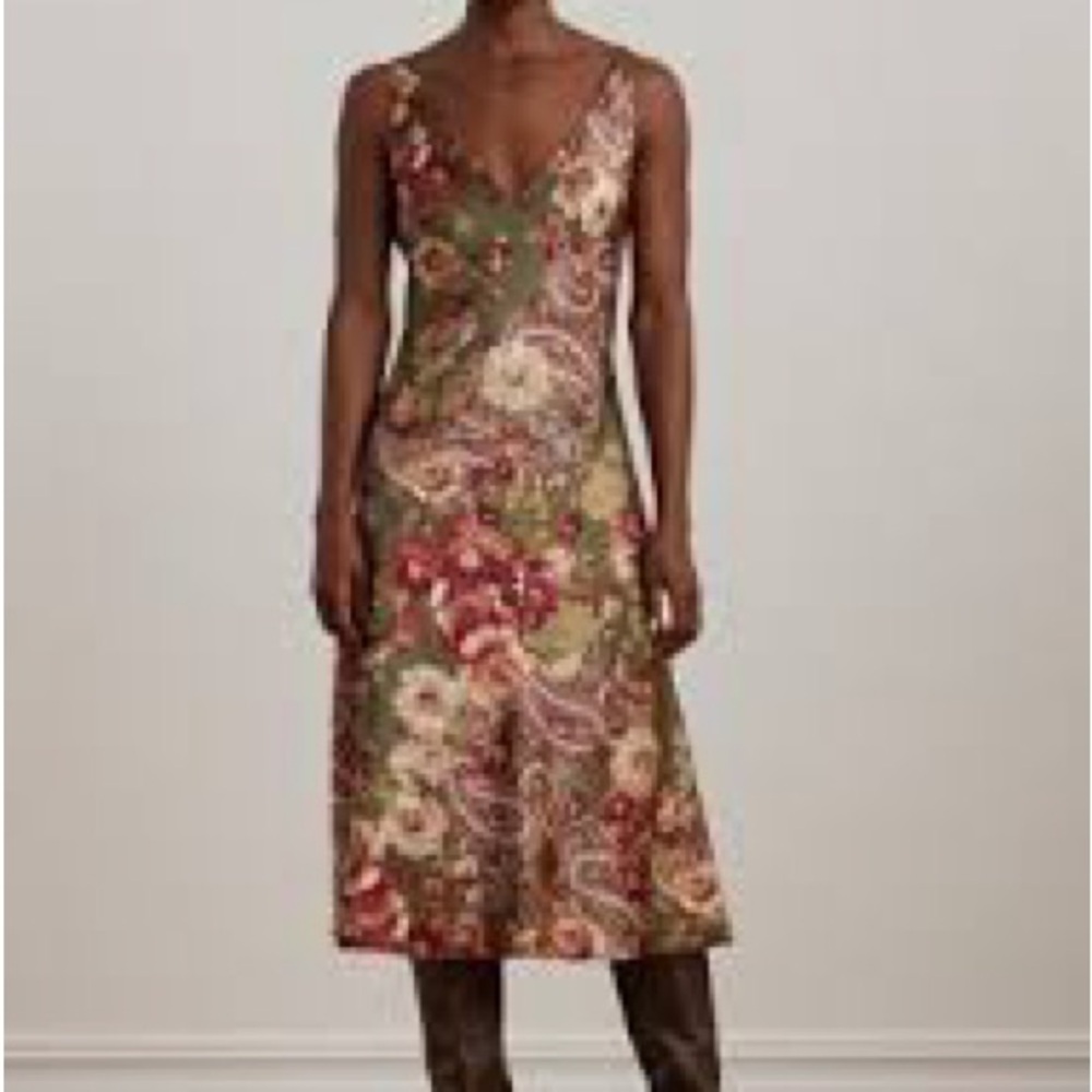 LAUREN Ralph Lauren Floral Satin Charmeuse Sleeveless Dress